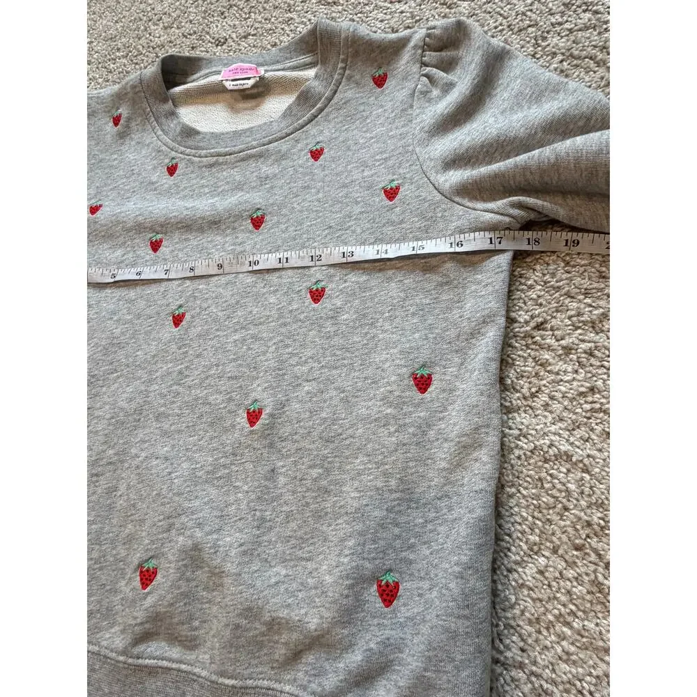 Kate Spade Strawberry Embroidered Gray Puff Sleeve Sweatshirt Small Preppy